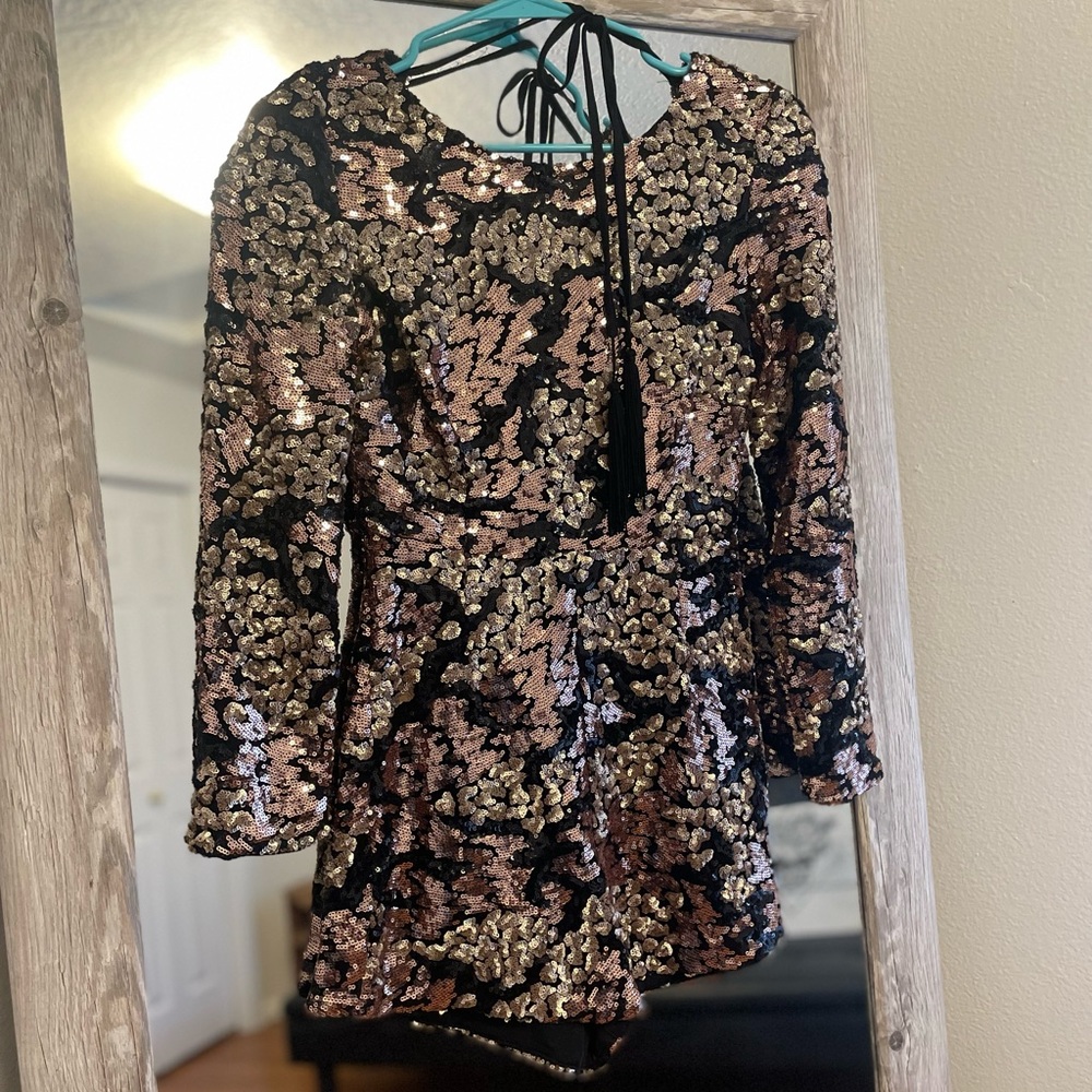 Wyldr Black Sequin Romper with Scoop Back